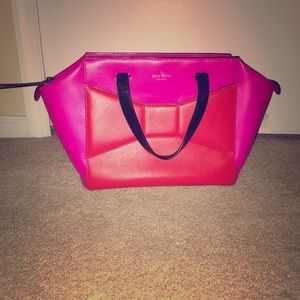 2 Park Avenue Beau Pink Red and Black Leather Tote